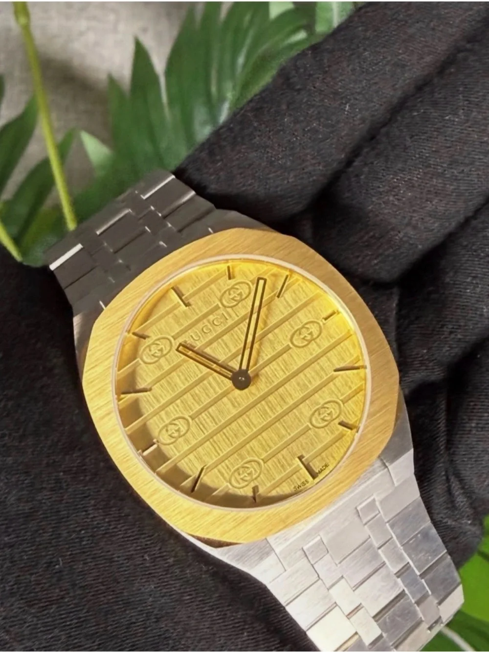 New Full Set Gucci 25H Unisex Watch Steel Gold Champagne Dial 38mm YA163405⁠